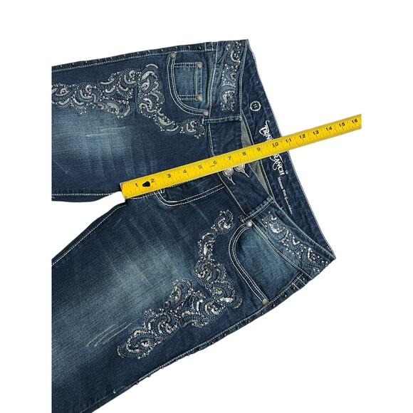 Y2K Trinity Ranch Women’s Jeans Sz 12 Dark Blue Bedazzled boho Western 30x31 - Picture 9 of 16